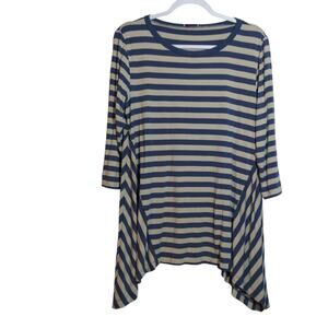 Mountain Mamas  Nantucket Tunic Top Blue Gray Stripe  Casual Stretchy Size L/XL